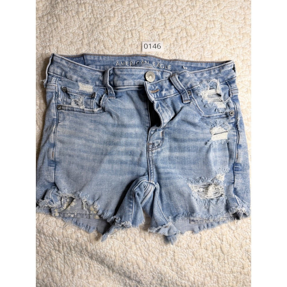 American Eagle Ne(x)t Level Stretch Distressed Denim Shorts Light Wash Women 6
